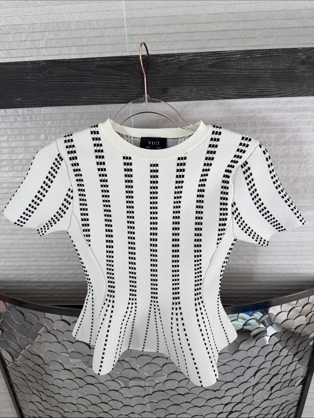 VICI White & Black Striped Knit Short-Sleeve Top
